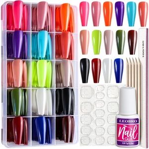 Press on Nails Long Coffin, 360PCS Fit Nicely & Natural Glossy, Complete Kit